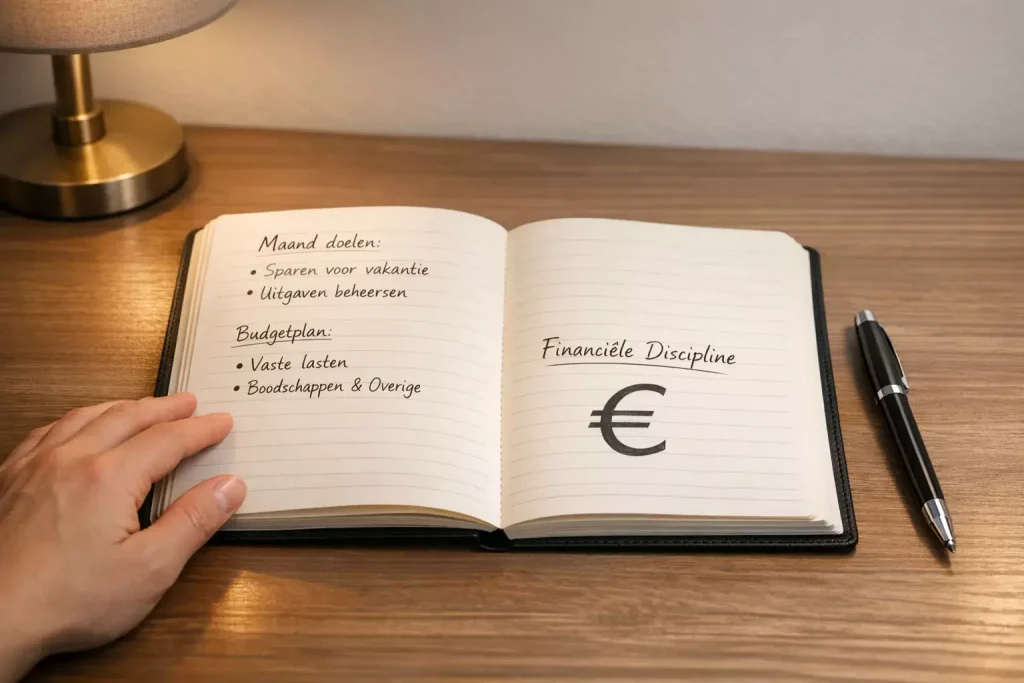 Notitieboek met pen en € symbool voor financiële planning