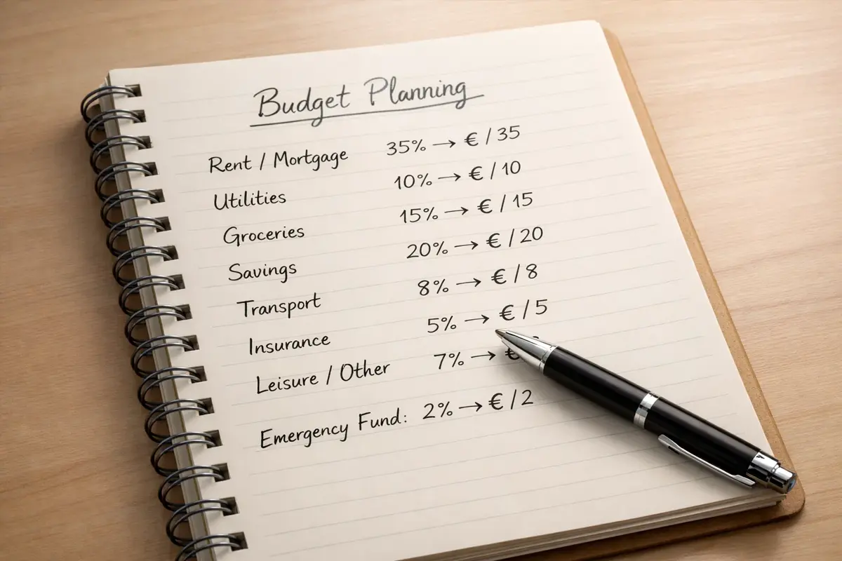 Notitieboek met wedbudget planning en percentages