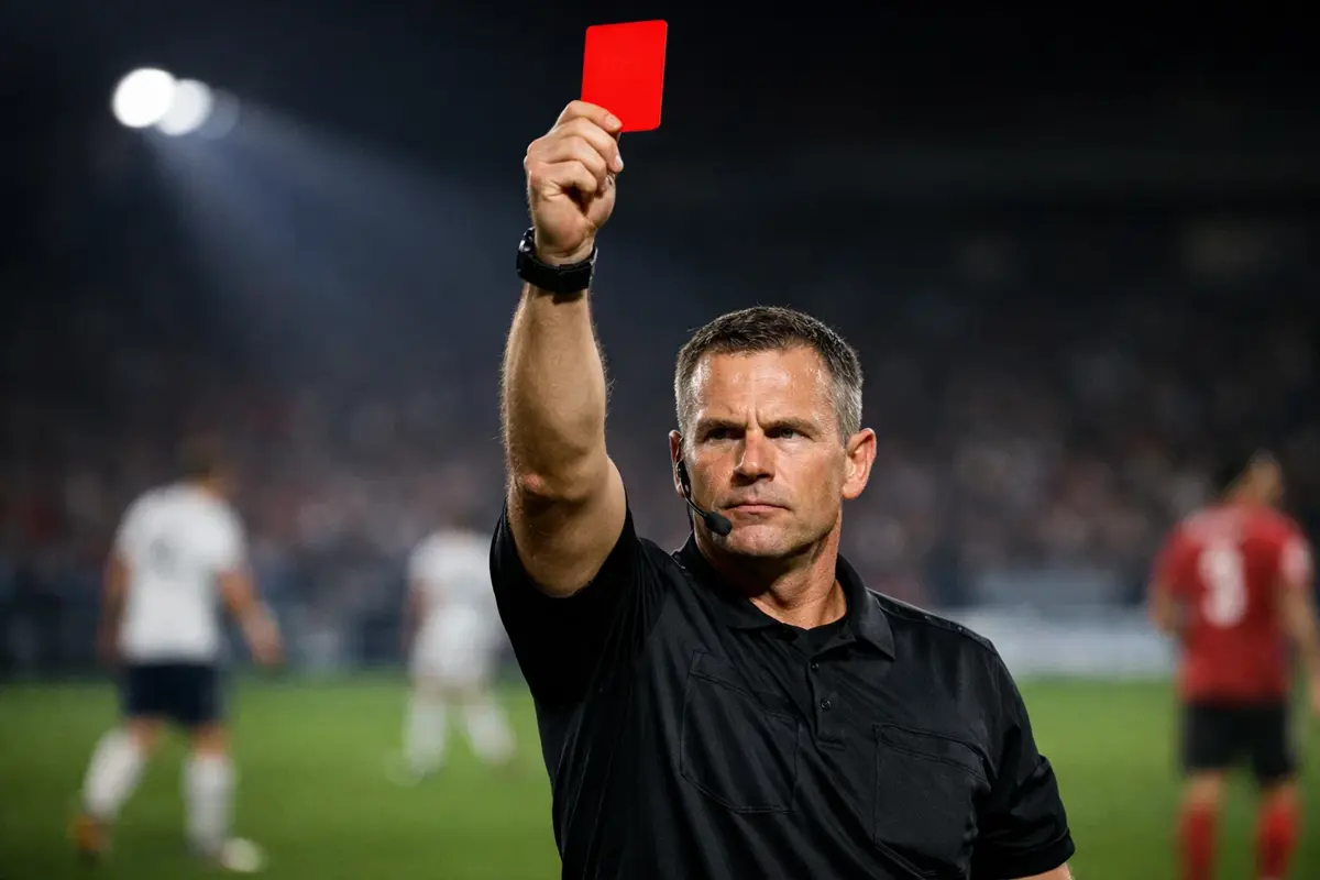 Scheidsrechter toont rode kaart tijdens voetbalwedstrijd
