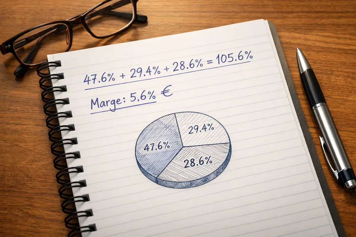 Notitieblok met margeberekening en percentages