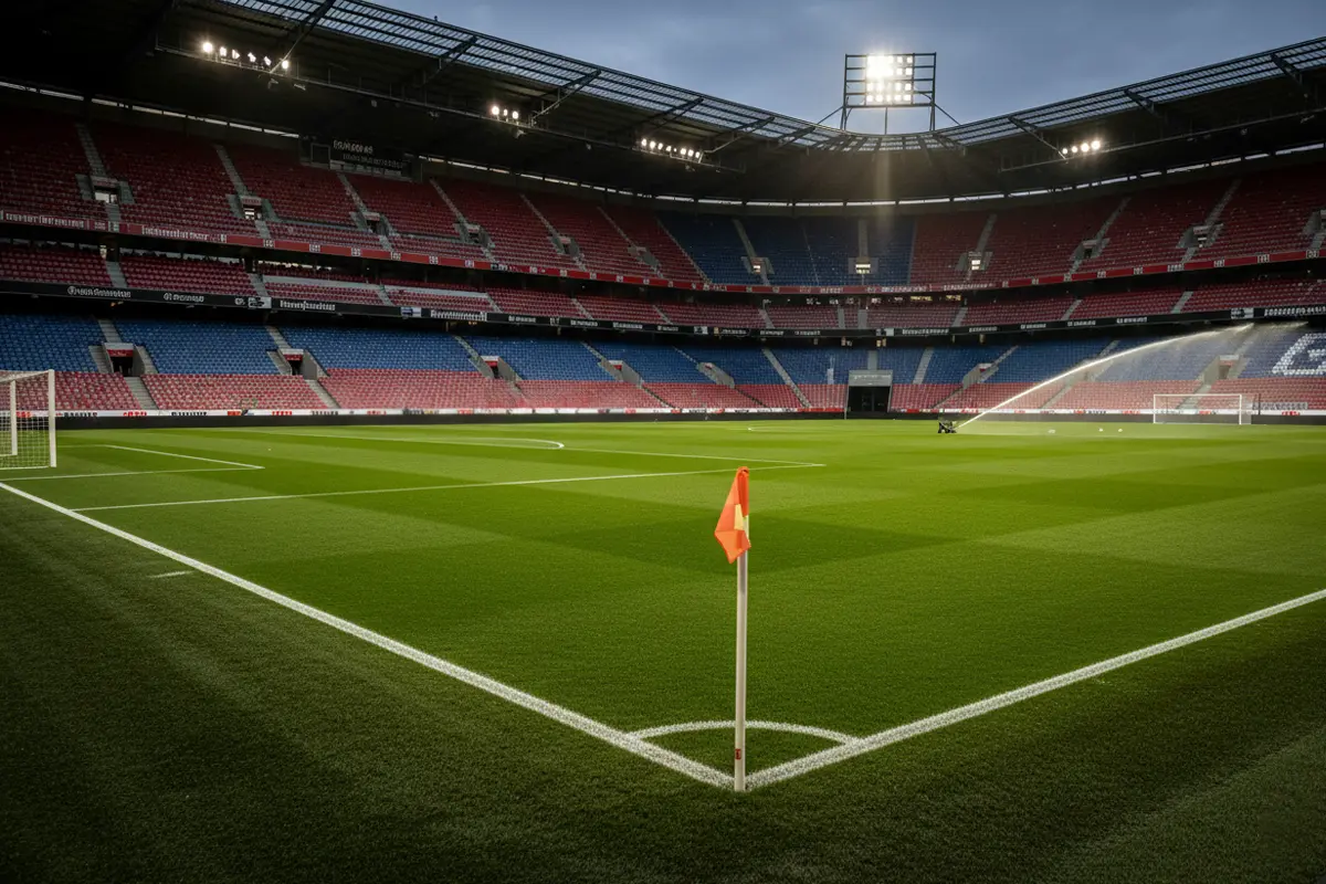 Professioneel voetbalveld in een top Eredivisie stadion