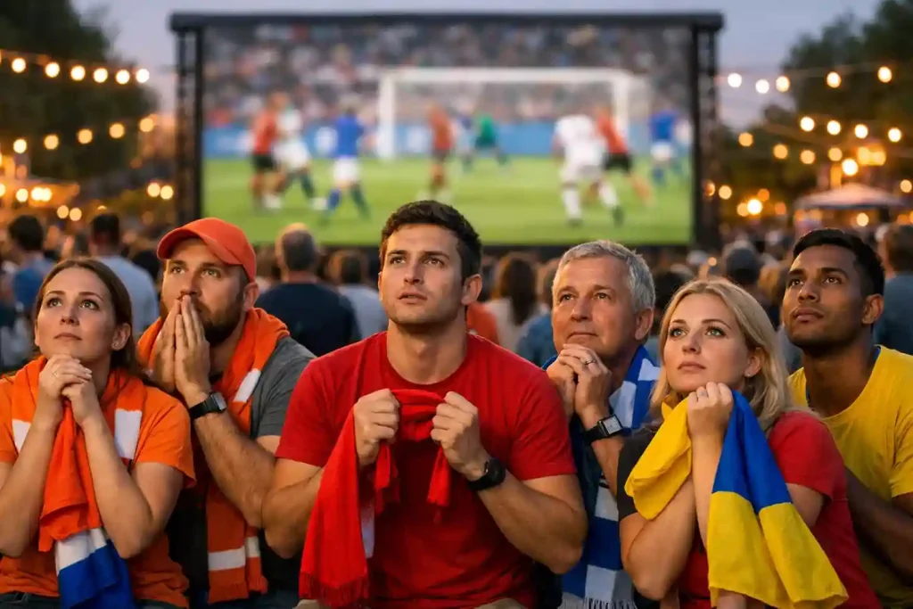 Internationale voetbalfans juichen tijdens groot landentoernooi
