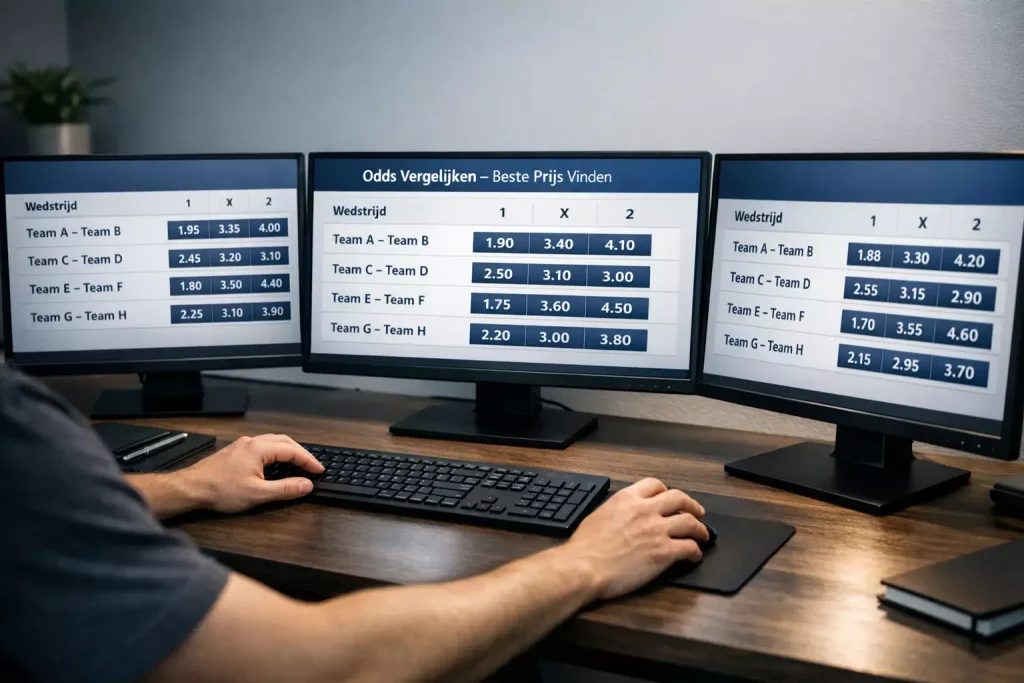 Meerdere computerschermen tonen verschillende sportweddenschap websites