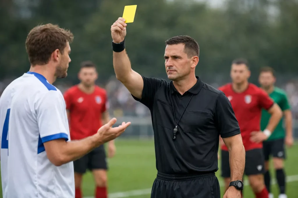 Scheidsrechter toont gele kaart aan speler