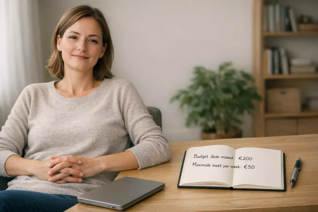 Persoon stelt bewust grenzen met notitieblok en pen bij het plannen