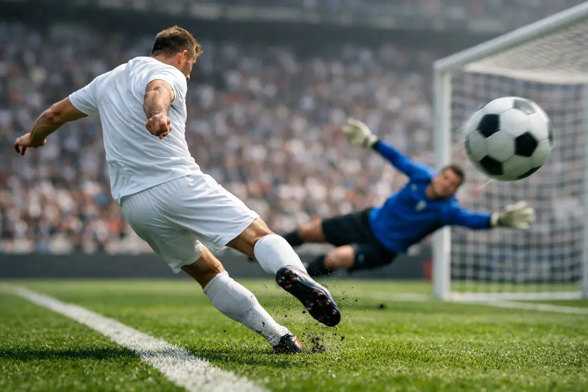 Voetballer schiet op doel tijdens professionele wedstrijd