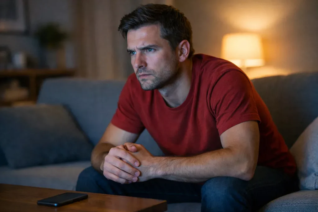 Voetbalfan kijkt geconcentreerd naar wedstrijd